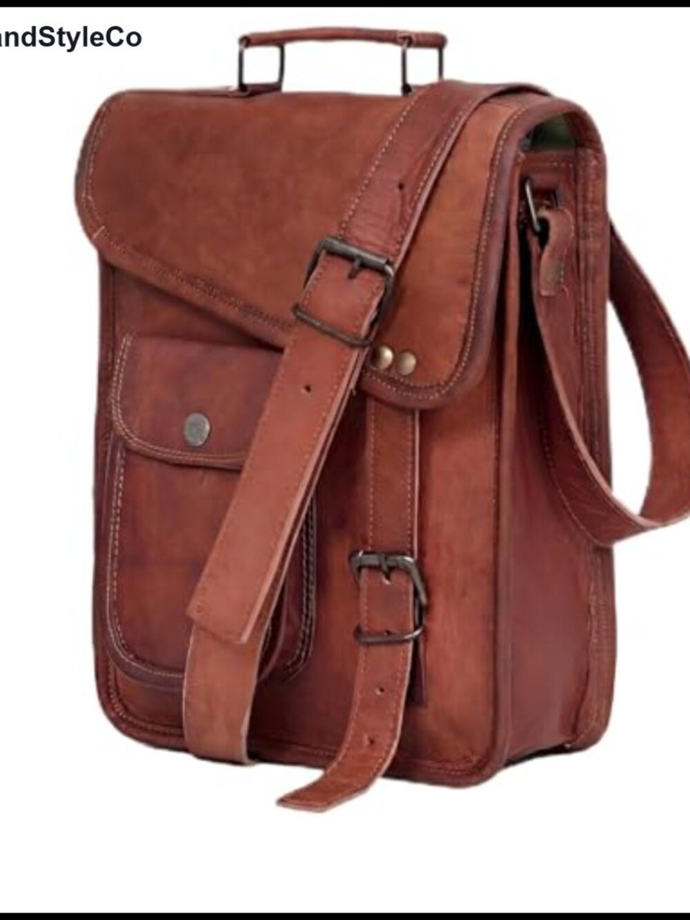 Genuine Goat Leather Messenger Bag Fits 15" Laptop Tablet Distressed Satchel